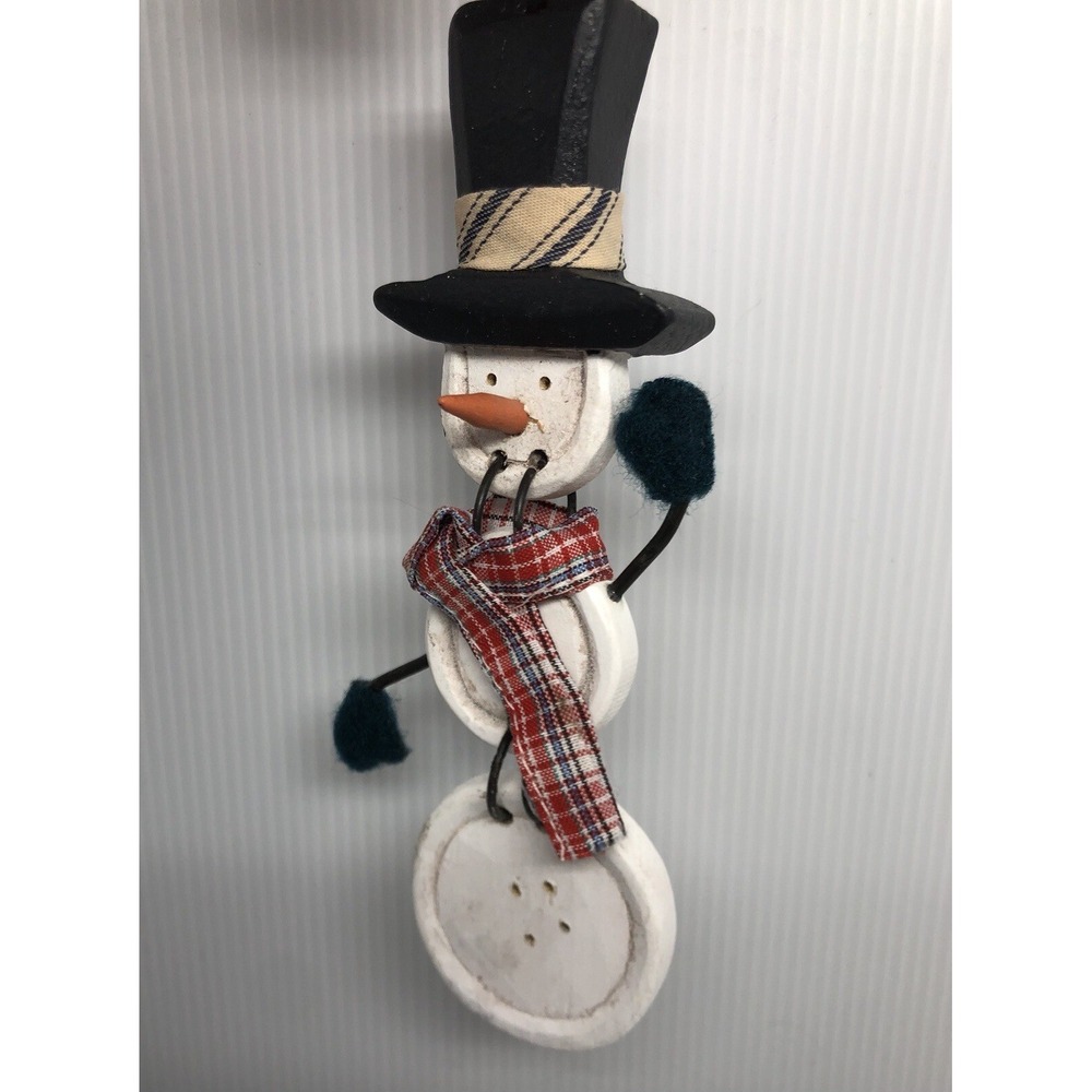 Wooden Snowman Christmas Tree Ornament 6" Wood Metal Cloth‎ Scarf